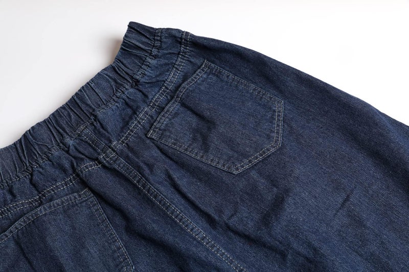 ebossy Women's Casual Elastic Waist Frayed Hem A-Line Distressed Hippie Long Maxi Denim Skirt (XX-Large, Dark Blue) - Image 3